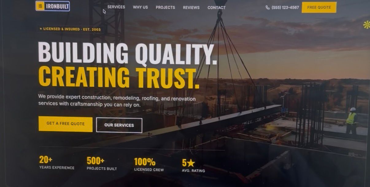 IronBuilt, Construction website screen