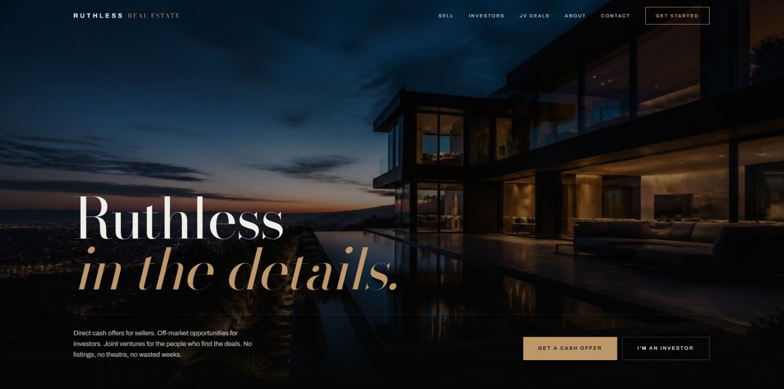 Ruthless Real Estate, Real Estate website screen