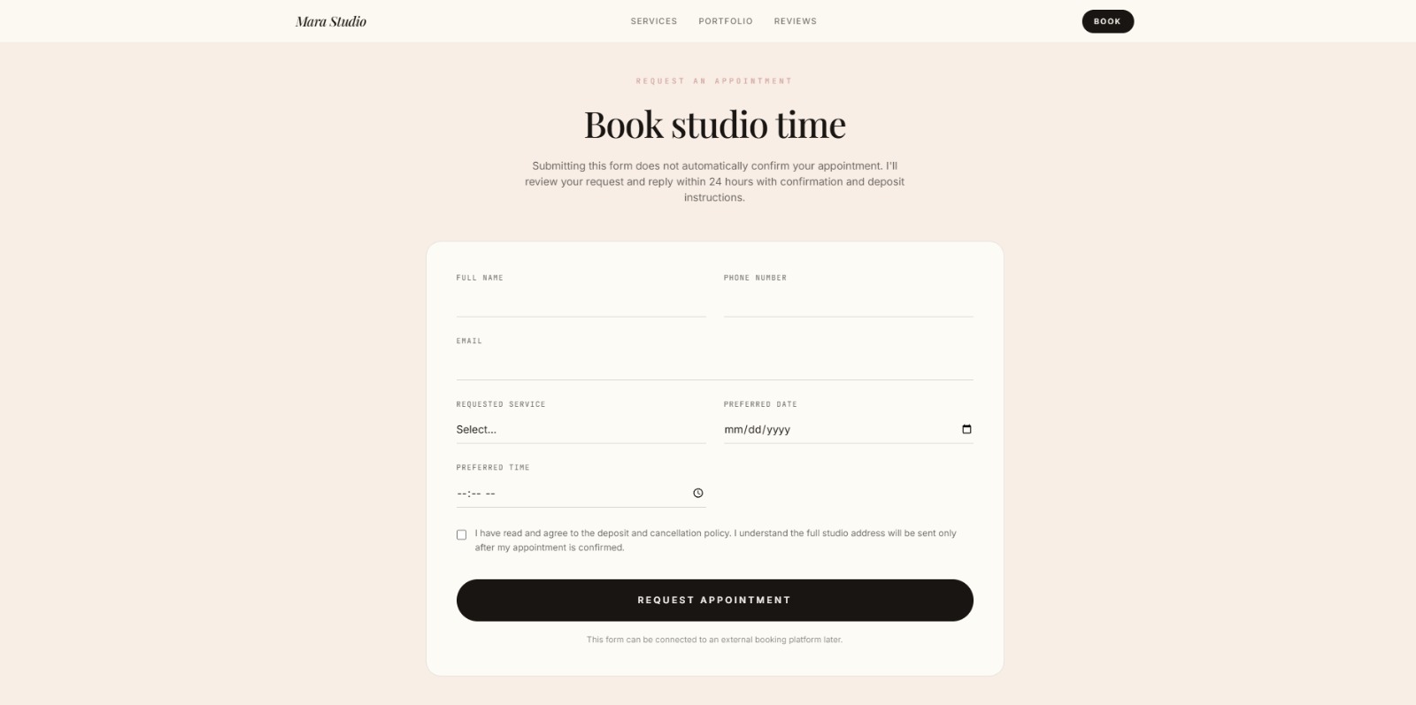 Mara Studio, Nail Studio website screen