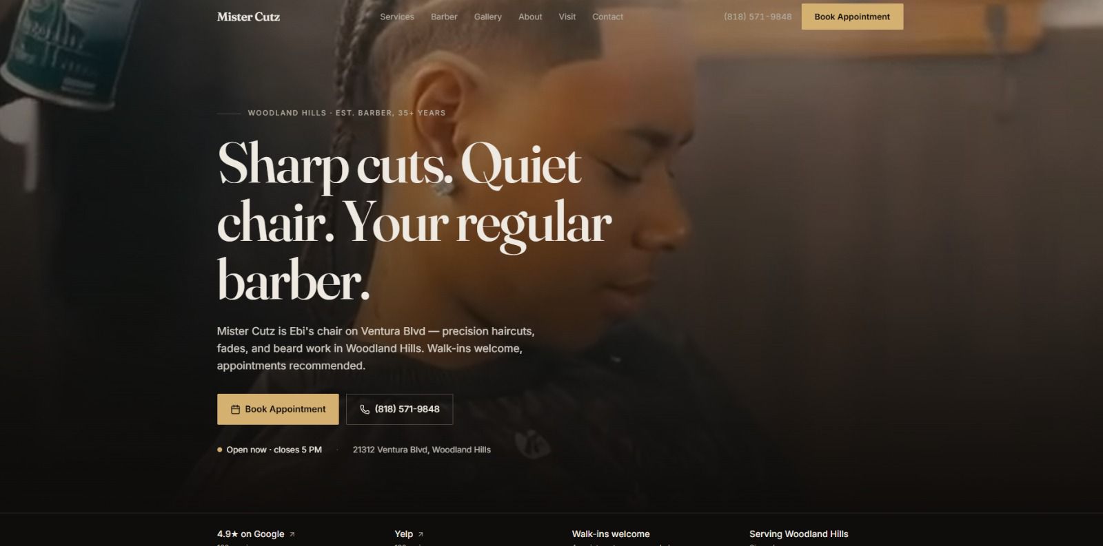 Mister Cutz, Barbershop website screen