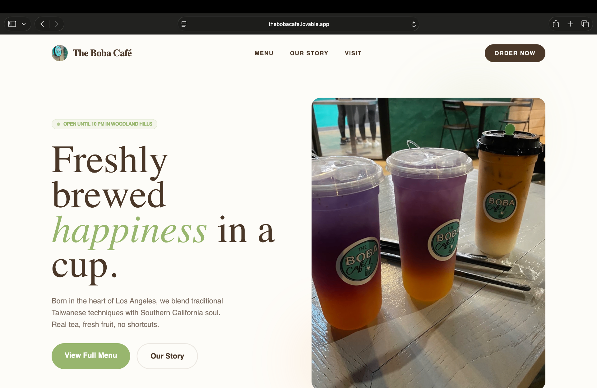 The Boba Café website design